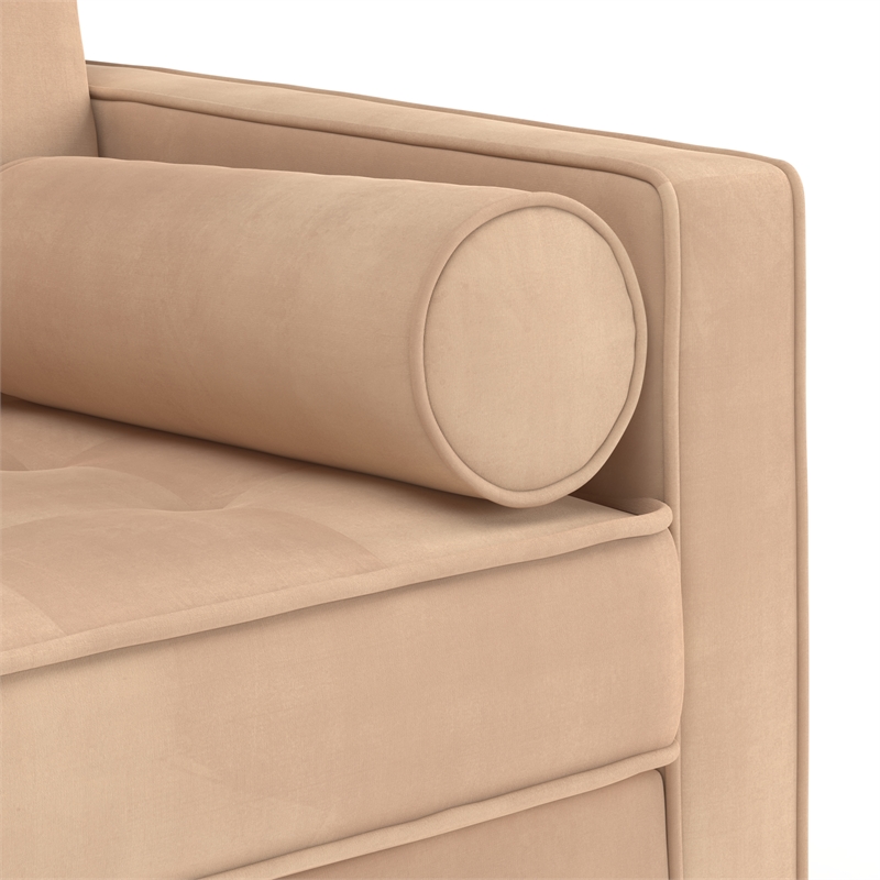 Pemberly Row Contemporary Soft Velvet Upholstery Sofa in Sand