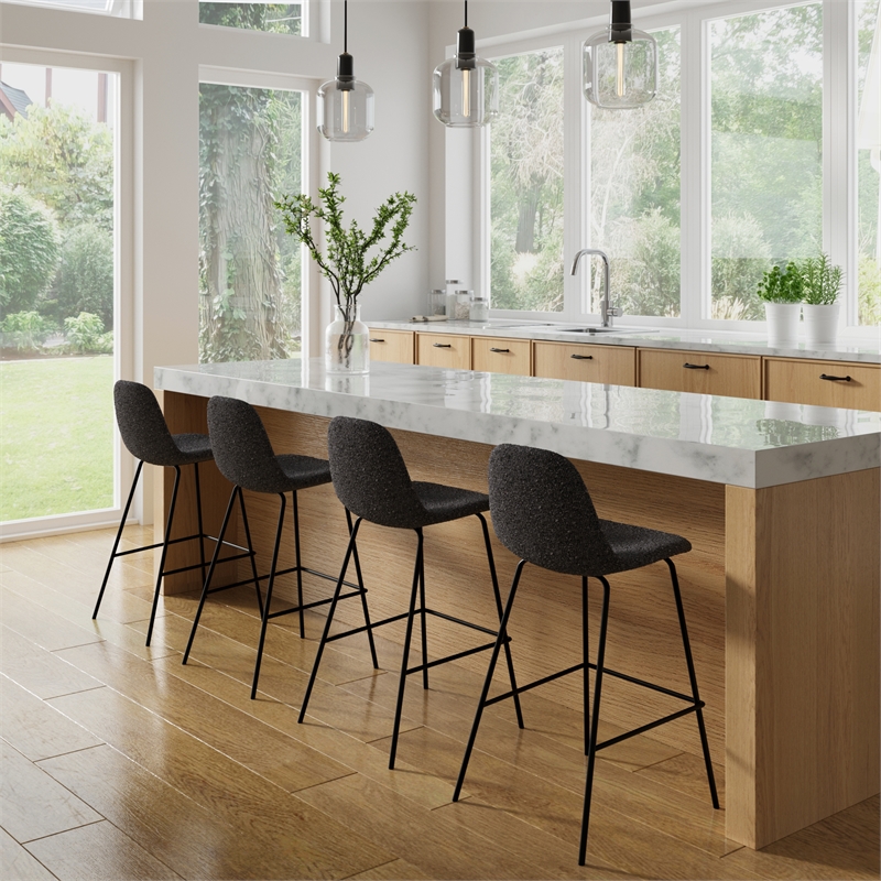 Pemberly Row Counter Stools in Black Boucle (Set of 2) in Black