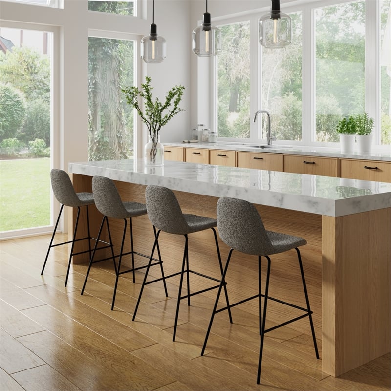 Pemberly Row Counter Stools in Grey Boucle (Set of 2) in Gray