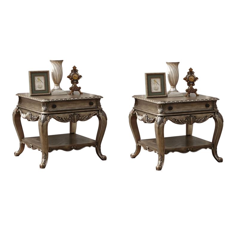 Pemberly Row Set of 2 1-Drawer End Tables with Bottom Shelf in Vintage Oak