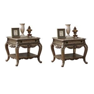 Pemberly Row Set of 2 1-Drawer End Tables with Bottom Shelf in Vintage Oak