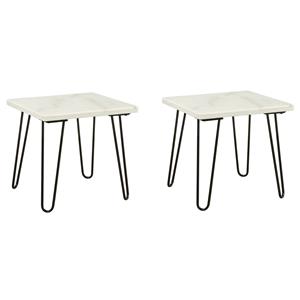 Pemberly Row Set of 2 22&quot Square Marble Top End Tables in White and Black