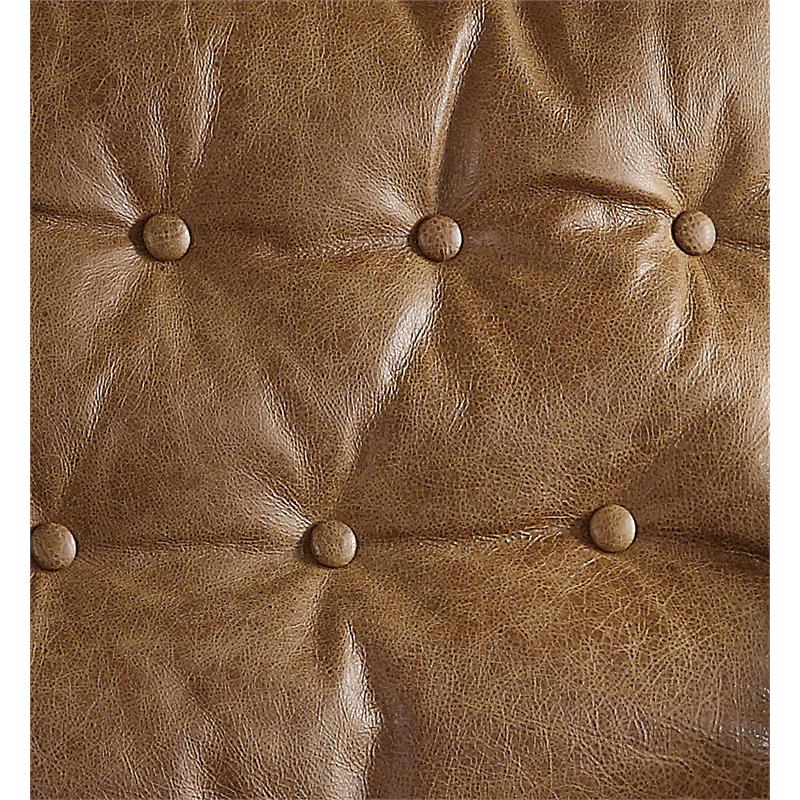 Pemberly Row Set of 2 Button Tufted Top Grain Leather Accent Chair in Coffee