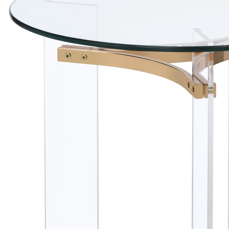 Pemberly Row Set of 2 Round red Glass Top End Tables in Clear and Gold
