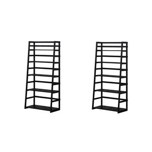Pemberly Row Set of 2 63&quot x 30&quot Transitional Ladder Shelf Bookcases in Black