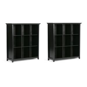 Pemberly Row Set of 2 Wood Transitional 9 Cube Bookcases and Unit in Black