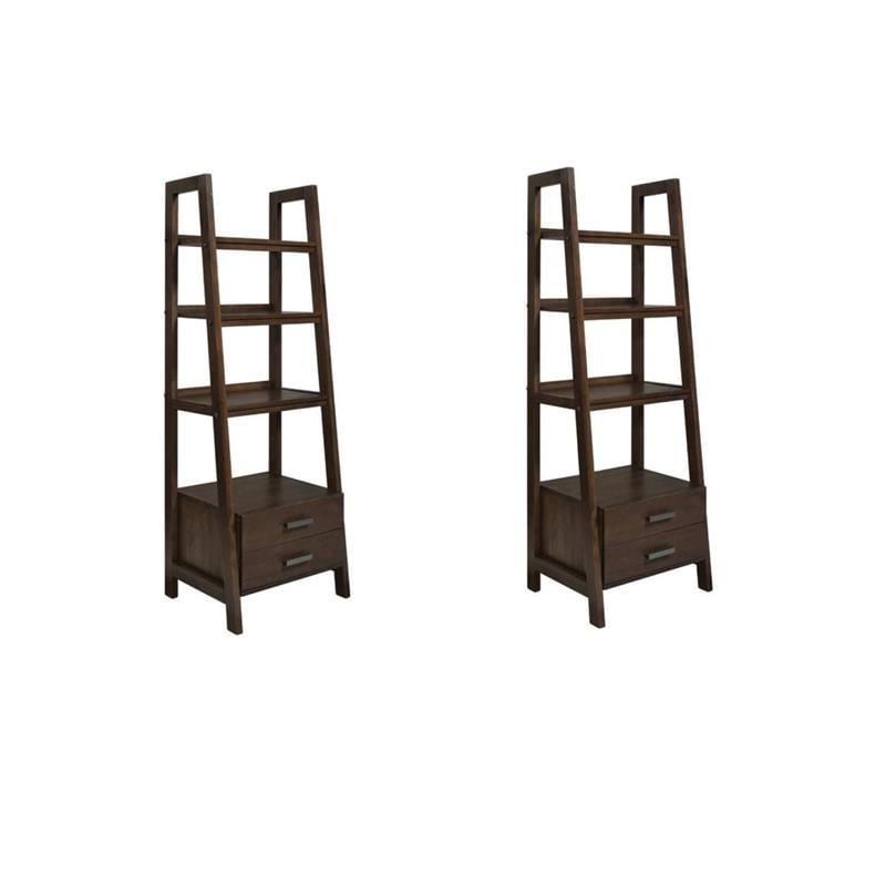 Pemberly Row Set of 2 4-Shelf Ladder Bookcases in Medium Saddle Brown