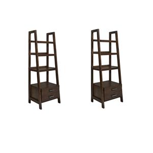 Pemberly Row Set of 2 4-Shelf Ladder Bookcases in Medium Saddle Brown