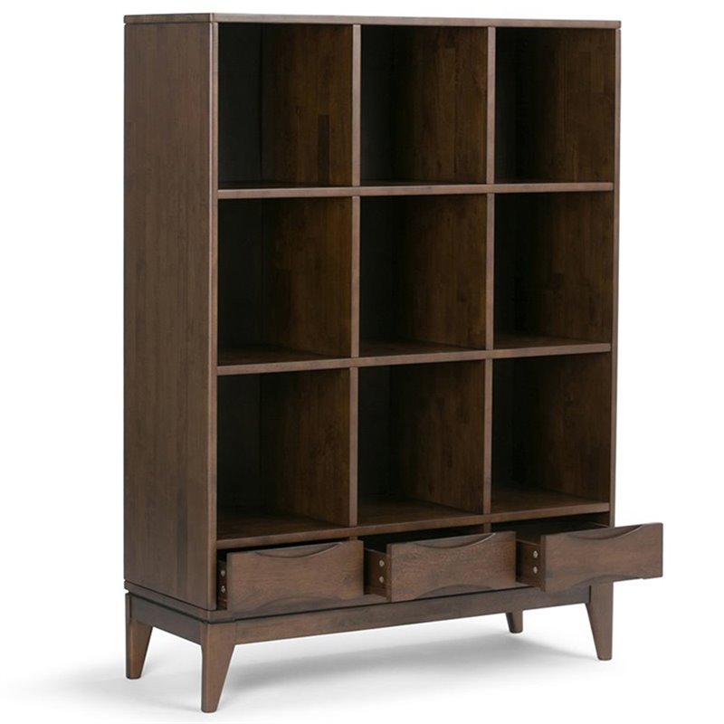 Pemberly Row Set of 2 Solid Hardwood Cube Storage Bookcases in Walnut Brown