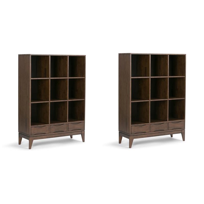 Pemberly Row Set of 2 Solid Hardwood Cube Storage Bookcases in Walnut Brown