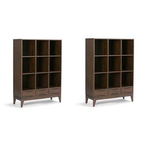 Pemberly Row Set of 2 Solid Hardwood Cube Storage Bookcases in Walnut Brown
