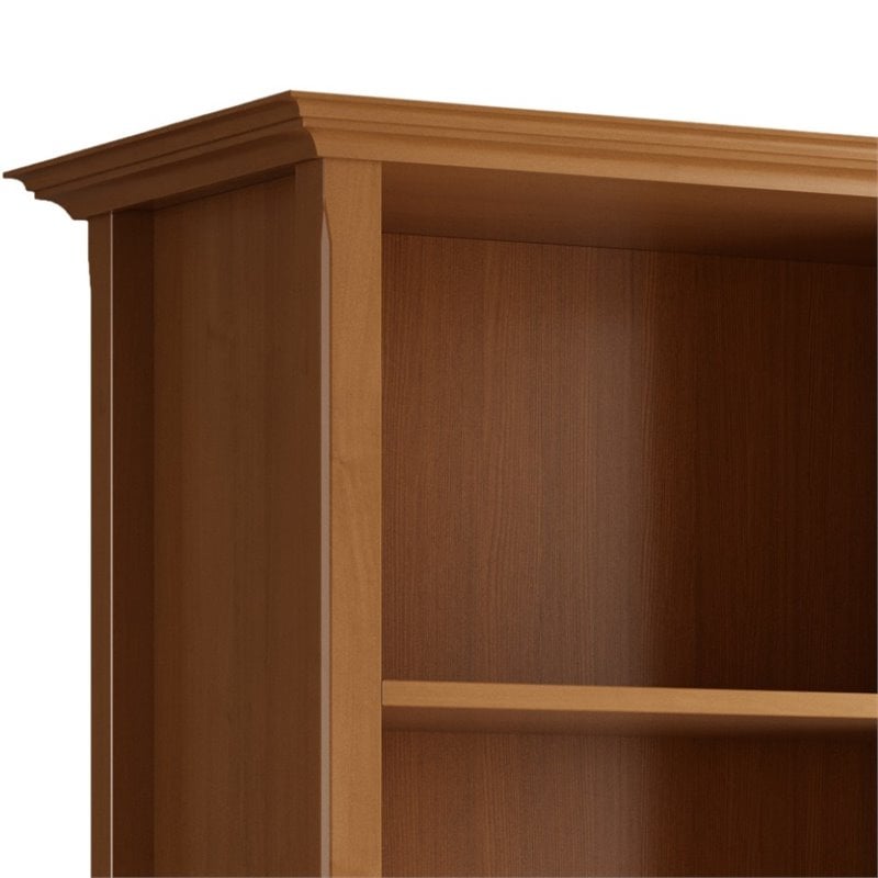Pemberly Row Set of 2 5-Shelf Solid Wood Bookcases in Light Golden Brown