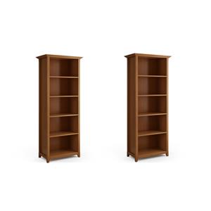 Pemberly Row Set of 2 5-Shelf Solid Wood Bookcases in Light Golden Brown