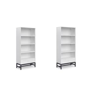 Pemberly Row Set of 2 Solid Hardwood and 66x30&quot Rectangle Bookcases in White