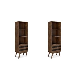 Pemberly Row Set of 2 70x22&quot Bookcases with Storage in Rustic Natural Aged Brown