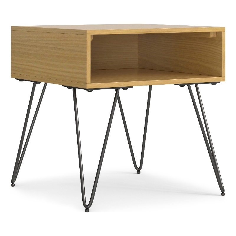 Pemberly Row Set of 2 Hunter Square End Tables with Hairpin Legs in Oak Brown