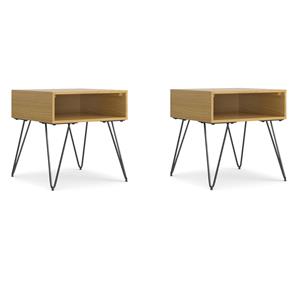 Pemberly Row Set of 2 Hunter Square End Tables with Hairpin Legs in Oak Brown