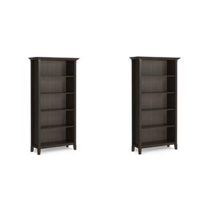 Pemberly Row Set of 2 36&quot 5-Shelf Solid Wood Bookcases in Hickory Brown