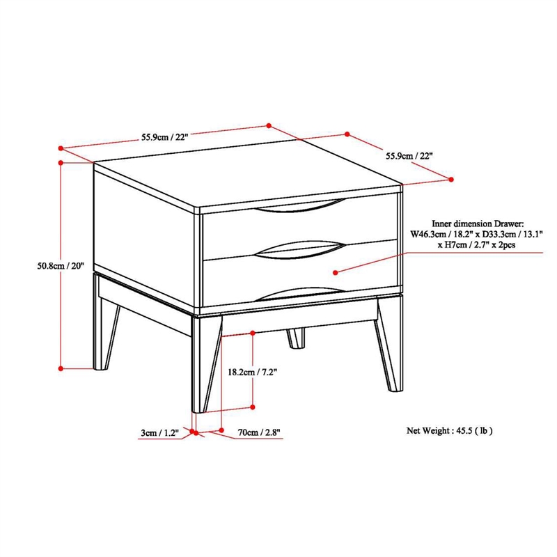 Pemberly Row Set of 2 2-Drawer Solid Hardwood End Tables in Brown