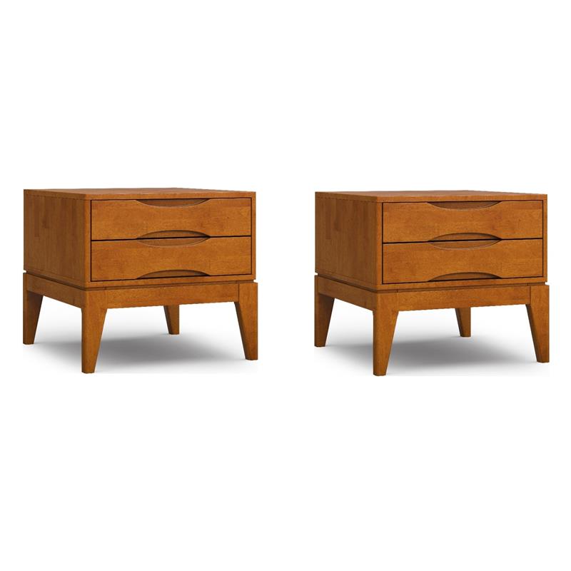 Pemberly Row Set of 2 2-Drawer Solid Hardwood End Tables in Brown