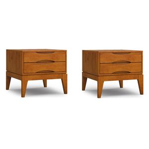 Pemberly Row Set of 2 2-Drawer Solid Hardwood End Tables in Brown