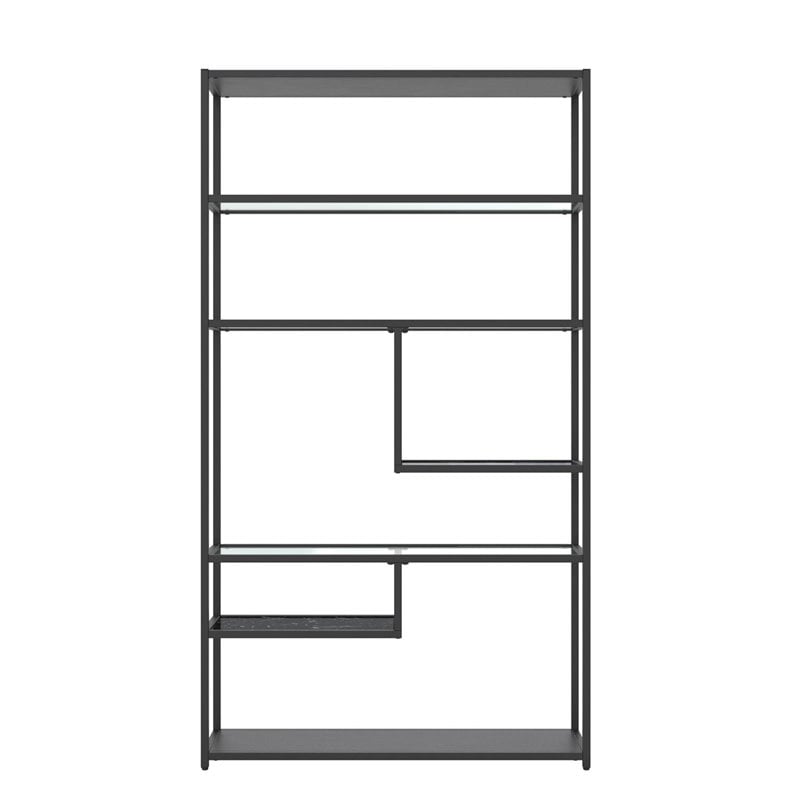 Pemberly Row Set of 2 Contemporary Bookcases Etagere in Black Marble