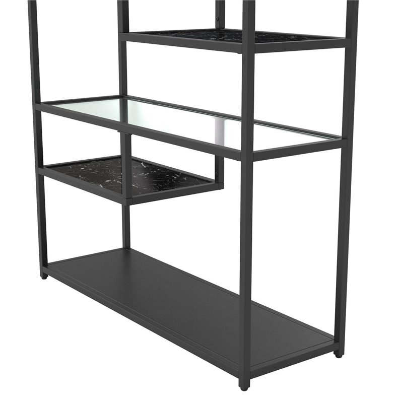 Pemberly Row Set of 2 Contemporary Bookcases Etagere in Black Marble