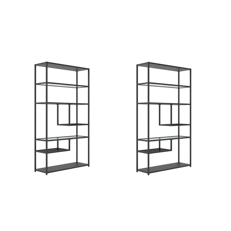 Pemberly Row Set of 2 Contemporary Bookcases Etagere in Black Marble