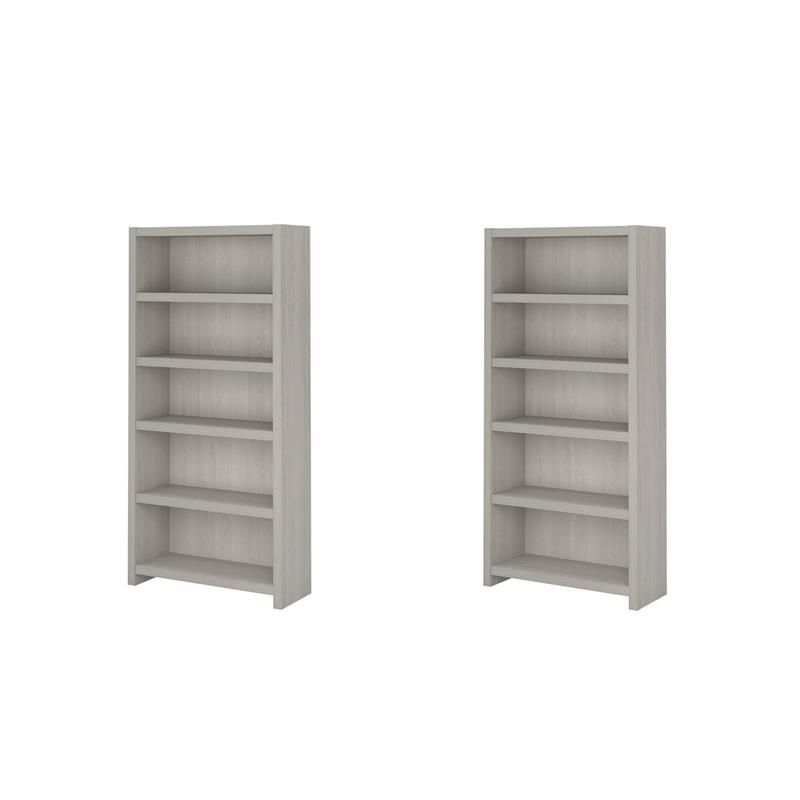 Pemberly Row Set of 2 5-Shelf Bookcases in Gray Sand - Engineered Wood