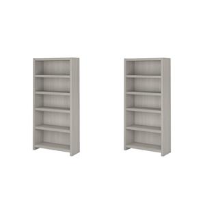 Pemberly Row Set of 2 5-Shelf Bookcases in Gray Sand - Engineered Wood