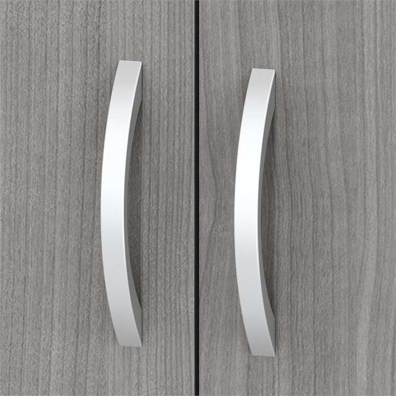 Pemberly Row Set of 2 5-Shelf Bookcases with Doors in Platinum Gray