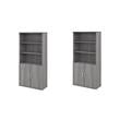 Pemberly Row Set of 2 5-Shelf Bookcases with Doors in Platinum Gray