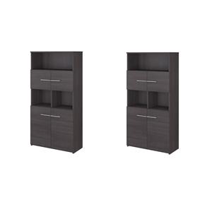 Pemberly Row Set of 2 5-Shelf Bookcases with Doors in Storm Gray