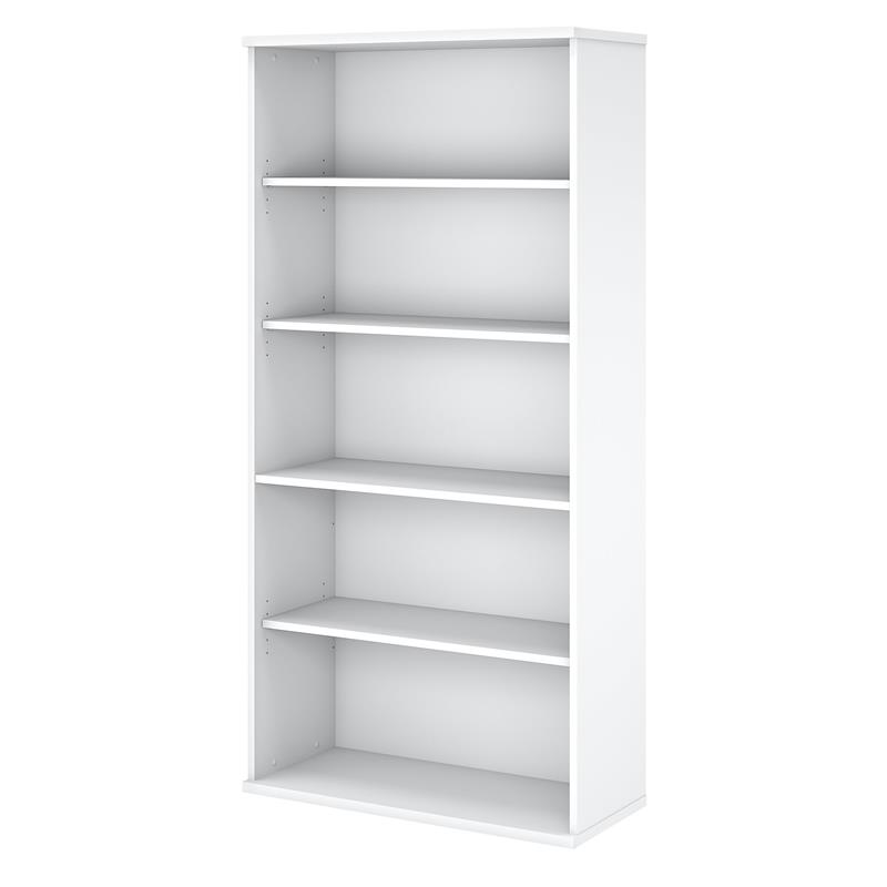 Pemberly Row Set of 2 5-Shelf Bookcases in Pure White - Engineered Wood