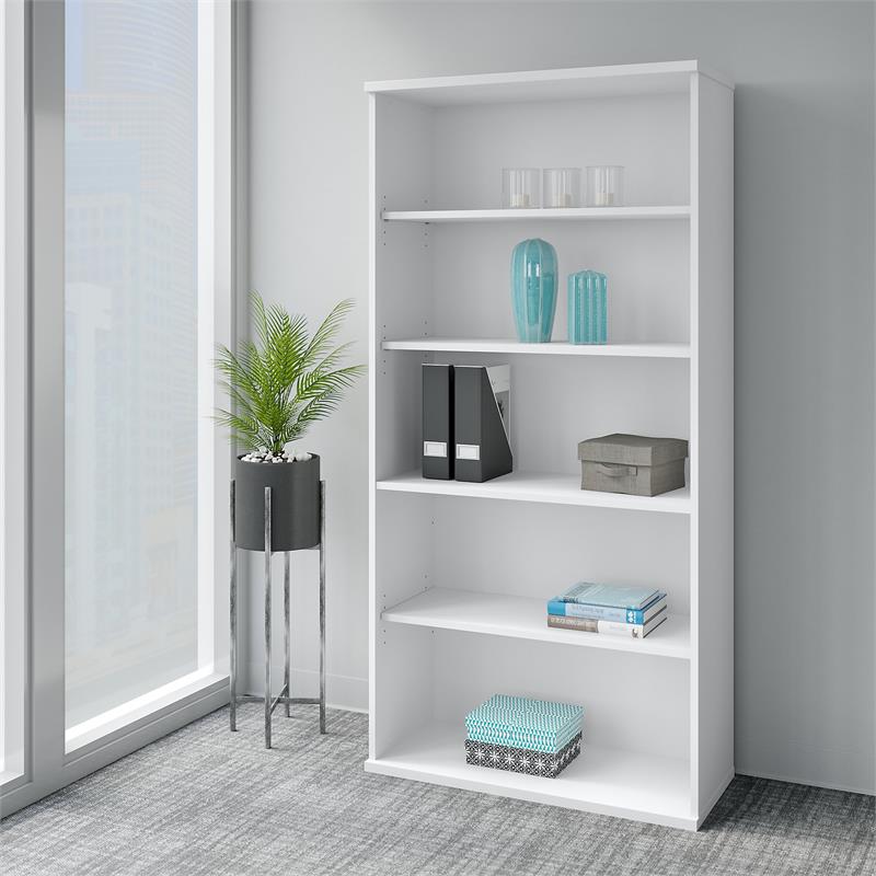 Pemberly Row Set of 2 5-Shelf Bookcases in Pure White - Engineered Wood
