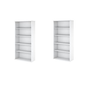 Pemberly Row Set of 2 5-Shelf Bookcases in Pure White - Engineered Wood