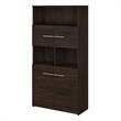 Pemberly Row Set of 2 5-Shelf Bookcases with Doors in Black Walnut