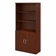 Pemberly Row Set of 2 5-Shelf Bookcases with Doors in Hansen Cherry