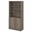 Pemberly Row Set of 2 Tall 5-Shelf Bookcases with Doors in Modern Hickory