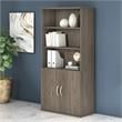 Pemberly Row Set of 2 Tall 5-Shelf Bookcases with Doors in Modern Hickory