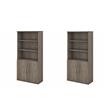 Pemberly Row Set of 2 Tall 5-Shelf Bookcases with Doors in Modern Hickory