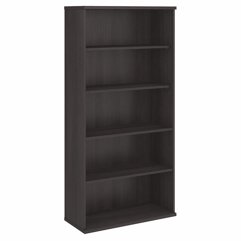 Pemberly Row Set of 2 Tall 5-Shelf Bookcases in Storm Gray - Engineered Wood