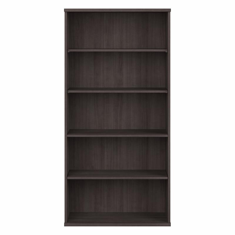 Pemberly Row Set of 2 Tall 5-Shelf Bookcases in Storm Gray - Engineered Wood