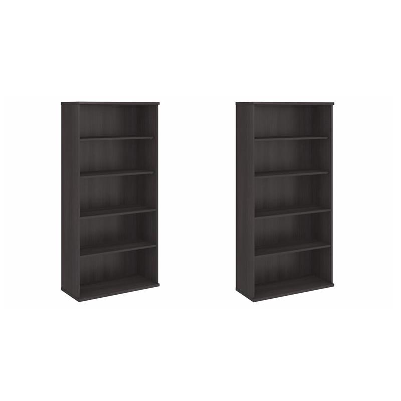 Pemberly Row Set of 2 Tall 5-Shelf Bookcases in Storm Gray - Engineered Wood