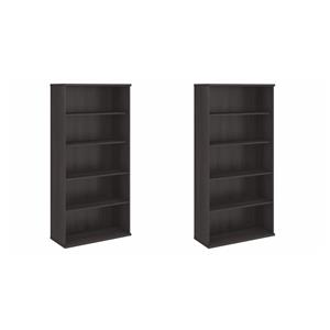 Pemberly Row Set of 2 Tall 5-Shelf Bookcases in Storm Gray - Engineered Wood