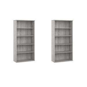 Pemberly Row Set of 2 Tall 5-Shelf Bookcases in Platinum Gray - Engineered Wood
