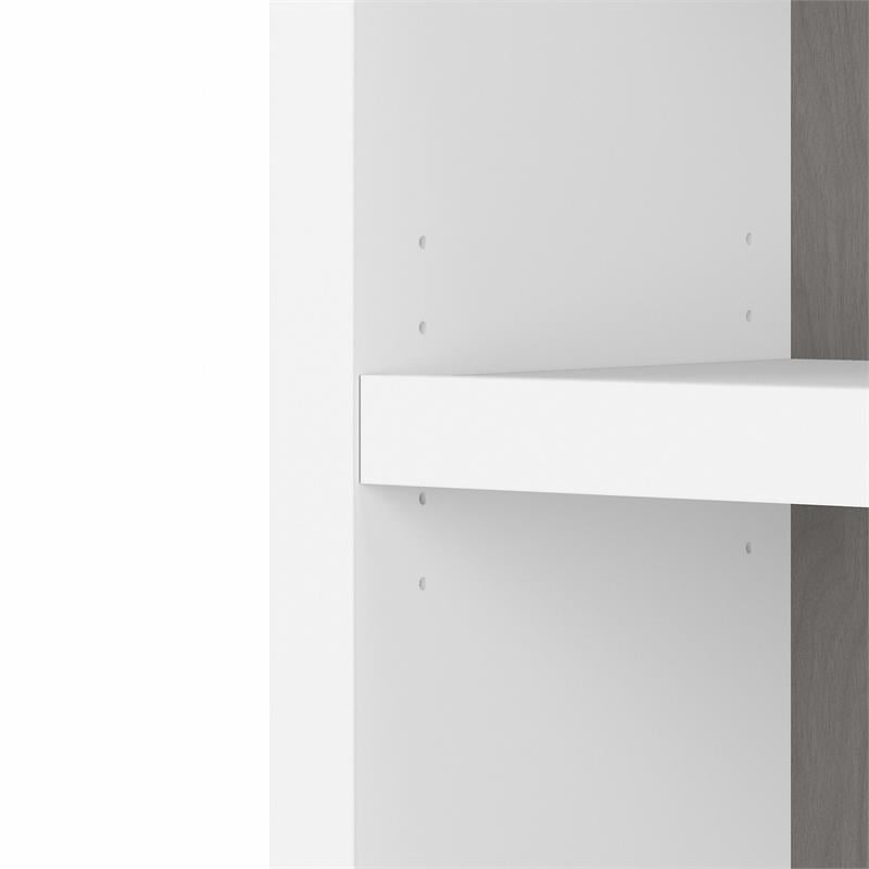 Pemberly Row Set of 2 5-Shelf Bookcases in Pure White and Modern Gray