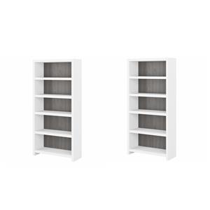 Pemberly Row Set of 2 5-Shelf Bookcases in Pure White and Modern Gray
