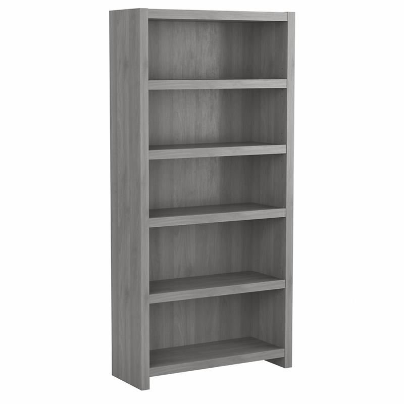 Pemberly Row Set of 2 5-Shelf Bookcases in Modern Gray - Engineered Wood