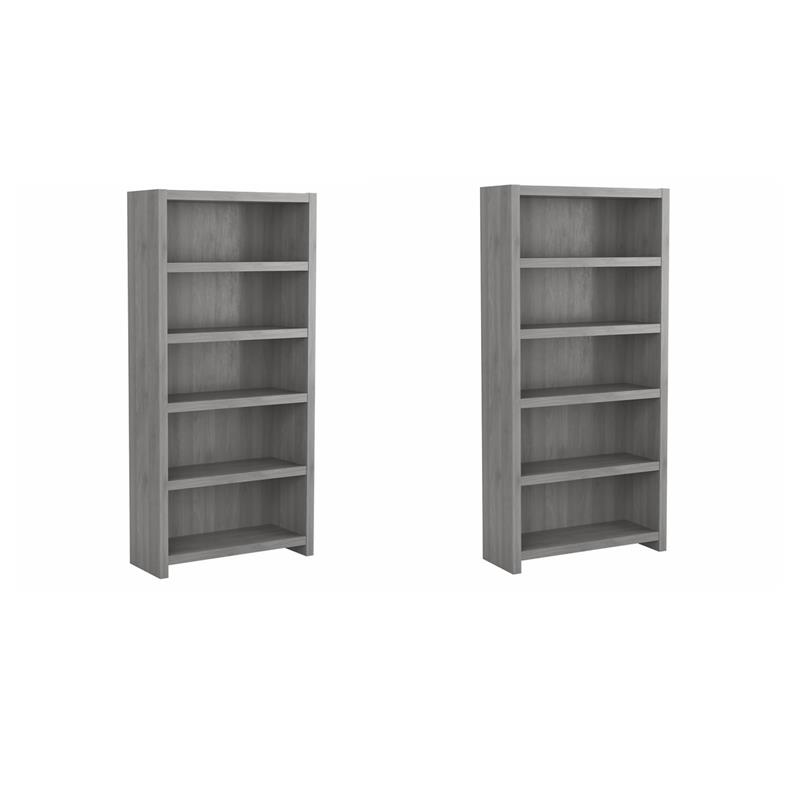 Pemberly Row Set of 2 5-Shelf Bookcases in Modern Gray - Engineered Wood